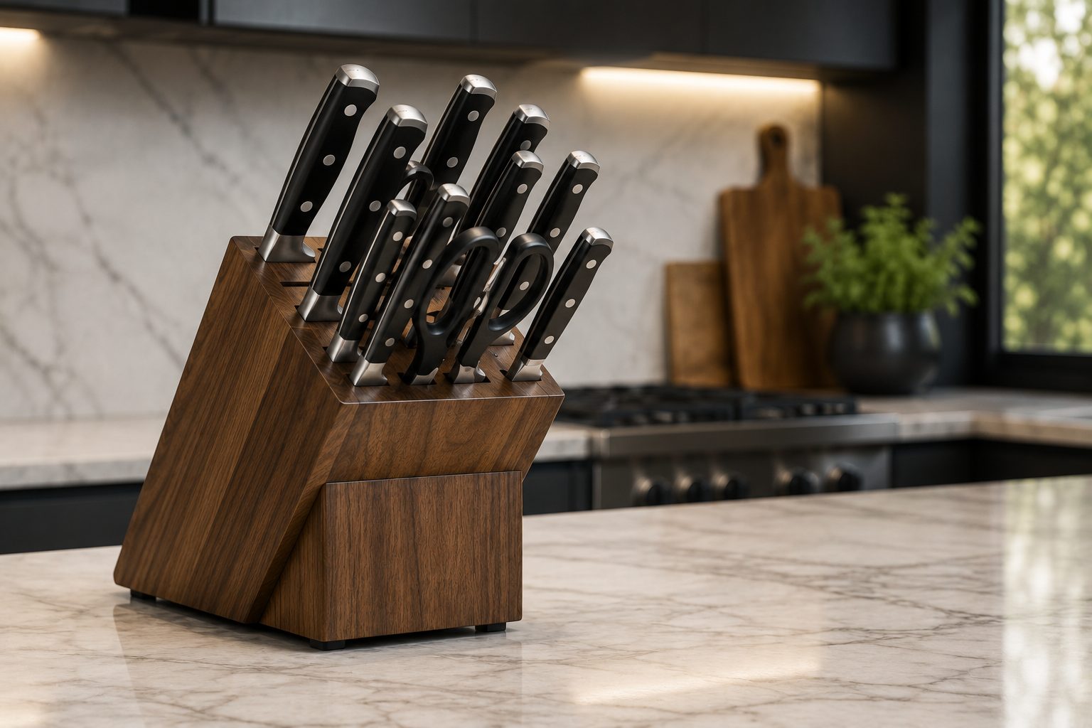 Kitchen knives on a cutting board