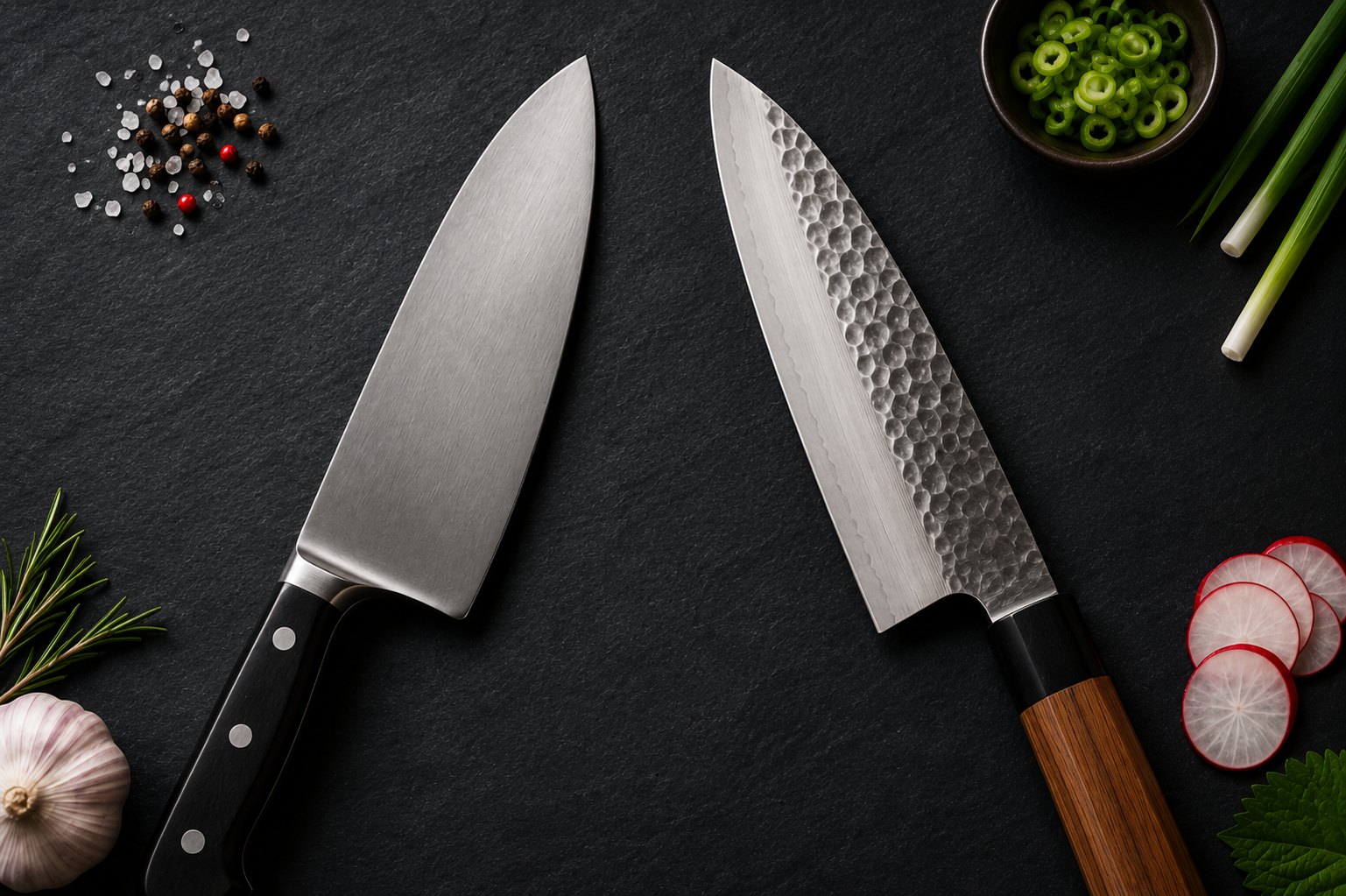 Western chef knife compared with Japanese gyuto