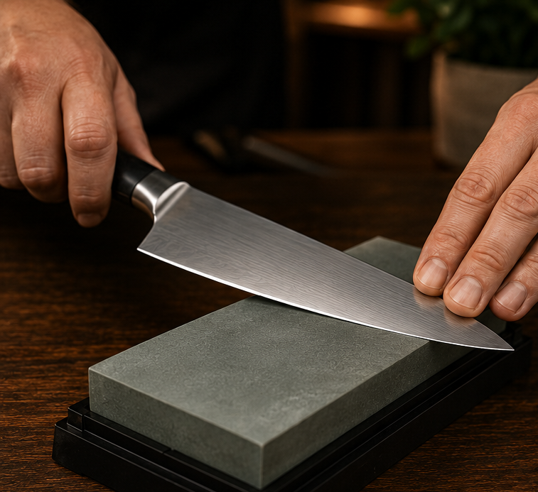 Kitchen knife sharpening angles comparing 15 degrees and 20 degrees