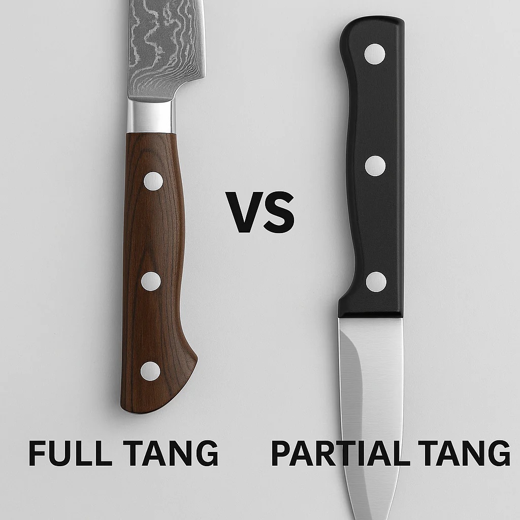 Full tang and partial tang knife handle construction comparison