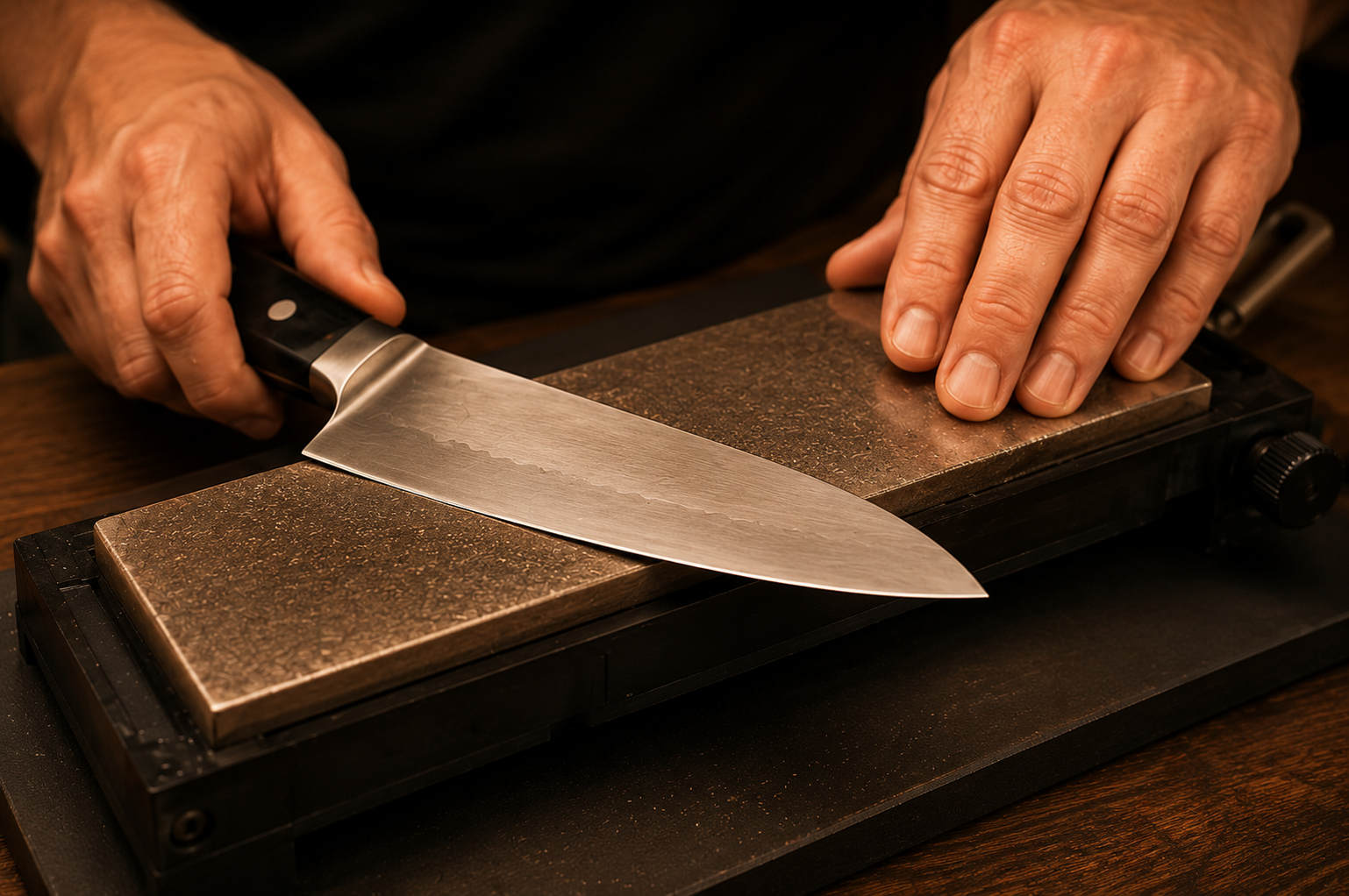 Kitchen knife blade being thinned above the cutting edge