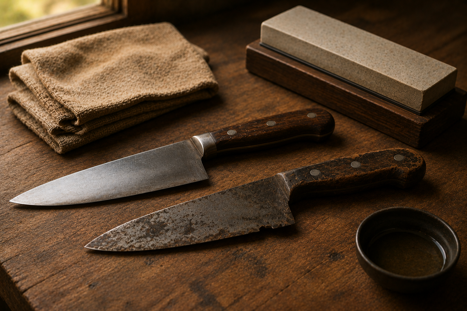 Worn kitchen knife being evaluated for repair or retirement