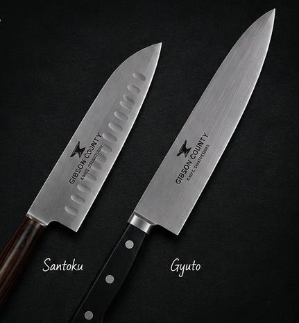 Santoku and gyuto kitchen knives compared