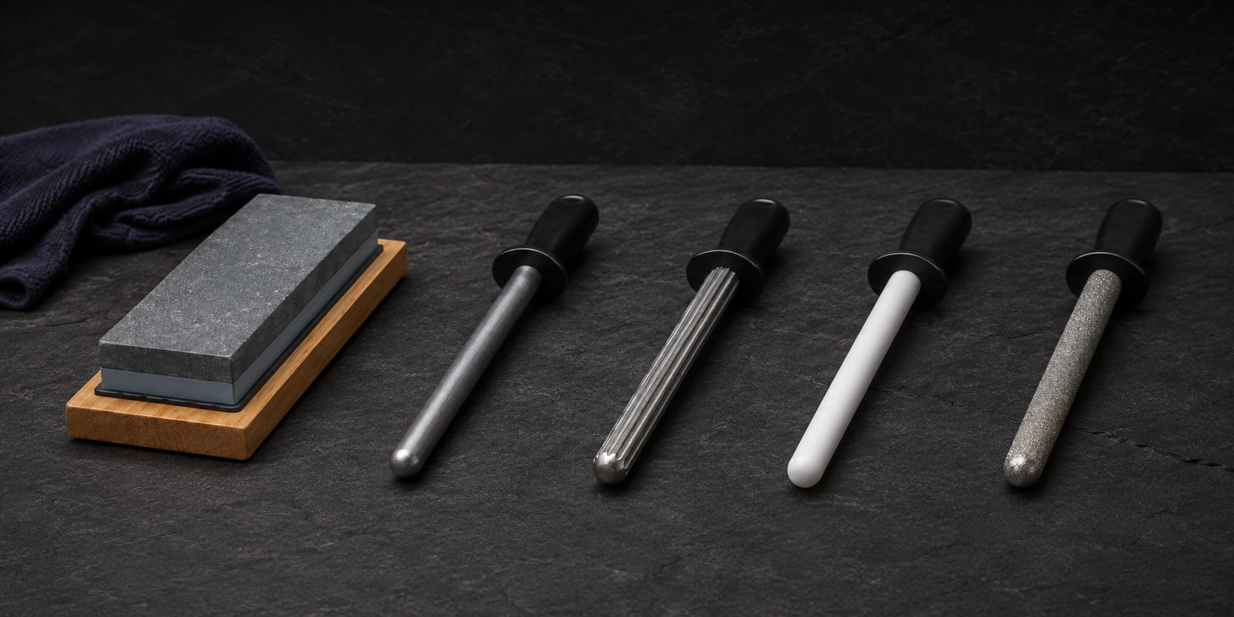 Whetstone, honing steel, ceramic rod, and diamond sharpening rod compared