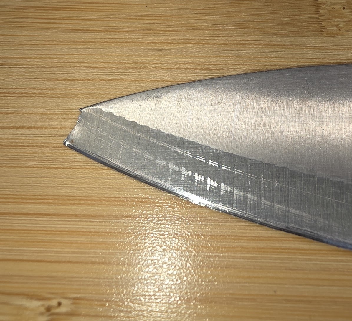 Kitchen knife with a broken tip before repair